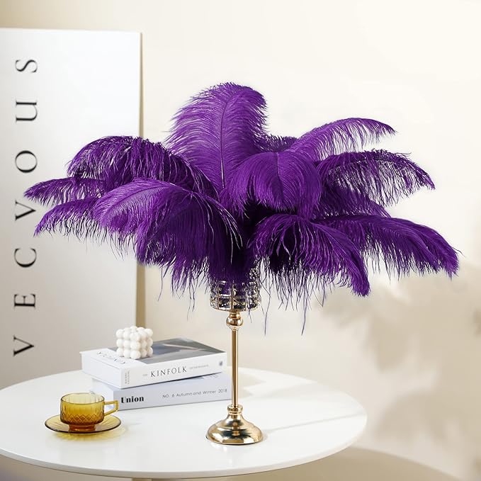 Larryhot Purple Large Ostrich Feathers - 10pcs 16-18 inch Natural Feathers for Vase and Wedding Party,Christmas Decor(Purple)