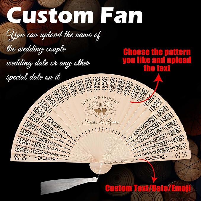 10 PCS Custom Fans Personalized Folding Fans for Line Dancing Wooden Hand Fan Wedding Favors Bulk Fans for Guests Party Event Use (Style13)