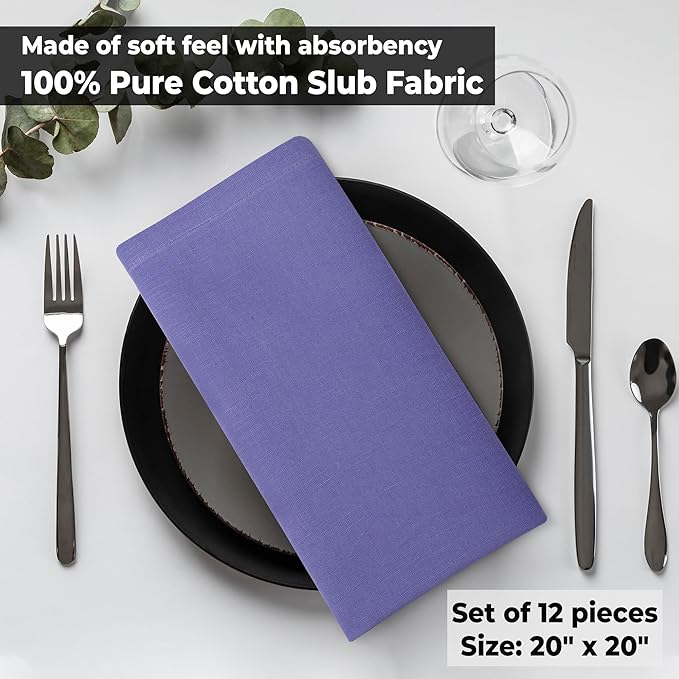 Urban Villa Easter Dinner Napkins Solid Lilac Color Cloth Napkins (Set of 12) Oversized 20x20 Inches 100% Cotton Slub Premium Quality Soft Durable Mitered Corners Reusable Washable Everyday Use