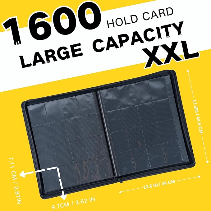 1600+ Pockets Trading Card Binder, 16-Pocket Card Ablum Compatible with MTG,Sports Cards & Other Standard Size Trading Card (BLACK)