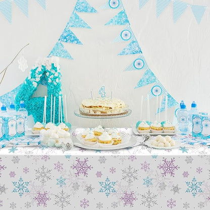 3 Pieces Christmas Snowflake Party Tablecloth Decorations,Plastic Purple and Blue Winter Wonderland Table Cover for Winter Christmas Birthday Holiday Party Decorations and Supplies,54x108 inch