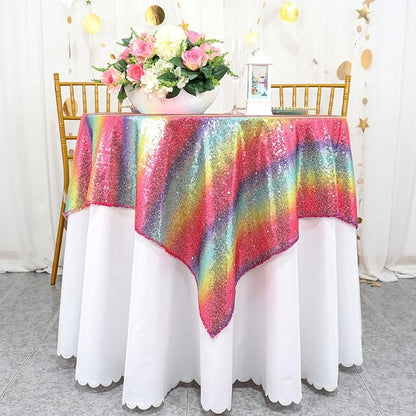 ShinyBeauty Sparkling Sequined Tablecloth 54x54 Inch - Glitter Square Table Cover for Birthday Party, Wedding Decor, Baby Shower, Holiday Events | Premium Quality & Easy Clean