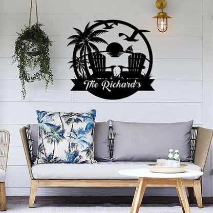 Personalized Beach Decor for Home, Custom Metal Sign Outdoor Nautical Decor, Palm Trees Coastal Wall Art, Family Last Name Sign, Christmas Housewarming Wedding Gifts