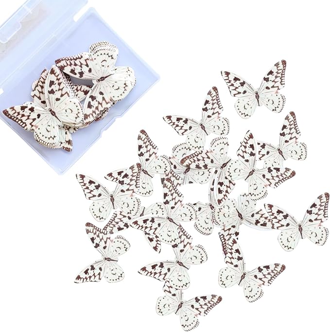 Ephlyn 48Pcs Edible Wafer Paper Butterflies for Cupcake Toppers Picks Edible Butterfly Cake Decorations for Wedding Birthday Party Butterfly Theme Baby Shower Kids Birthday Party Cake Supplies Coffee