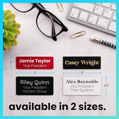 ExcelMark Custom Name Tag - Engraved Name Badge with Pin or Magnetic Backing, 16 Colors, 6 Fonts, and 2 Sizes to Choose from (Gold w/Black Letters, 1"x 3")
