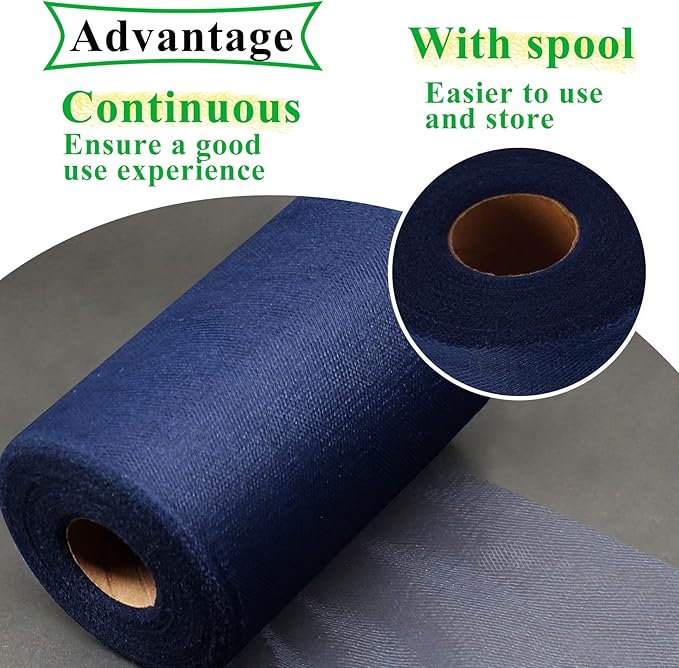 Navy Blue Tulle Fabric Rolls 6 Inch by 100 Yards (300 feet) Fabric Spool Tulle Ribbon for DIY Navy Blue Tutu Bow Baby Shower Birthday Easter Party Wedding Decorations Christmas Craft Supplies