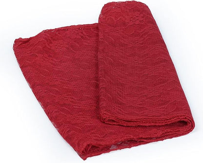 MDS Pack of 15 Wedding 12 x 108 inches Lace Table Runner for Wedding, Decorations for Birthday Parties, Banquets, Graduations, Engagements, and Runners fit Rectangle, Round Table- Apple red