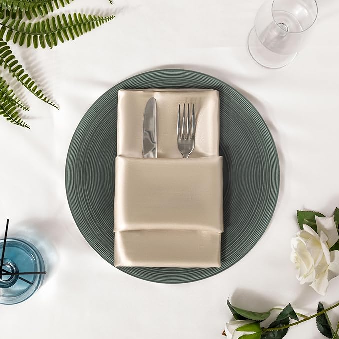 36 Pack Square Satin Dinner Napkins, 16x16 Inches Silky Soft Smooth Table Cloth Napkins for Restaurant Weddings Banquet Party Decoration, Khaki