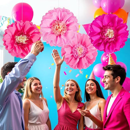 SUNBEAUTY 20" Giant Hot Pink Tissue Paper Flowers - 4 PCS Large Crepe Tissue Fiesta Flowers Party Birthday Decorations Sunset Autumn Thanksgiving Wedding Backdrop Bridal Baby Shower Nursery Wall Decor
