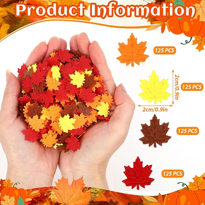 MARFOREVER Fall Felt Maple Leaf Confetti, 500Pcs Thanksgiving Leaves Confetti Decorations Mixed Autumn Table Scatter Sprinkles Centerpiece for Fall Art Crafts Supplies Thanksgiving Party Accessories