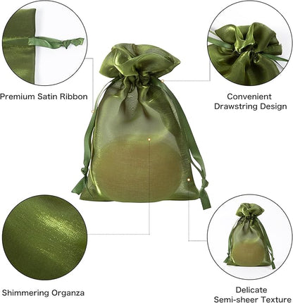 20 Pcs Moss Green Small Organza Bags 3X4 inch for Wedding Favors with Drawstring, Mini Mesh Gift Bags Jewelry Pouch for Candy Bridal Shower Party Favor Baby Shower Christmas