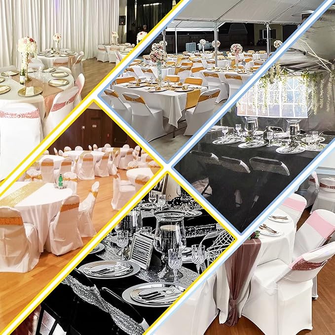 Chair Sashes Sequin Stretch Chair Bands Spandex Polyester Bows for Party Hotel Wedding Banquets Decoration - 6 Pcs Rose Gold