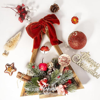 Ribbli Rust Red Velvet Ribbon 1.5 Inch Handmade Frayed Vintage Christmas Ribbon for Gift Wrapping Christmas Tree Ornament Wreath Craft Home Decor -Total 3 Yards with Wooden Spool