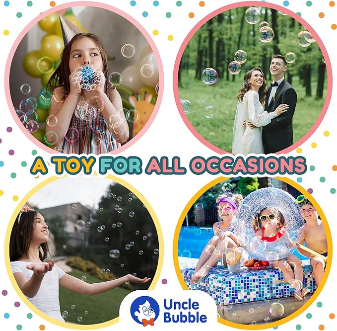 Uncle Bubble Confetti Bubbler 2 Sets - Kiddo Bubble Blower | Make Thousands of Tiny Bubble in One Breath with World Record Best Bubble Solution