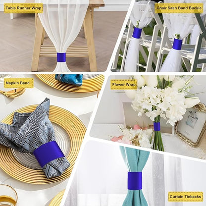 Polymer Material Reusable Napkin Band, Glue-Free Tear-Proof Water Resistant Oil-Proof Napkin Bands Set of 200(Front Blue Color and Back White), 6 Adjustable Sizes Napkin Rings