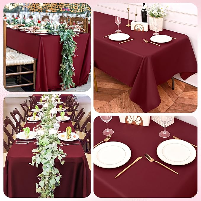 10 Pack Burgundy Tablecloths for 6ft Rectangle Tables 60 x 102 Inch - Polyester Table Cover Stain and Wrinkle Resistant Washable Fabric Table Clothes for Wedding Party Banquet Reception Restaurant