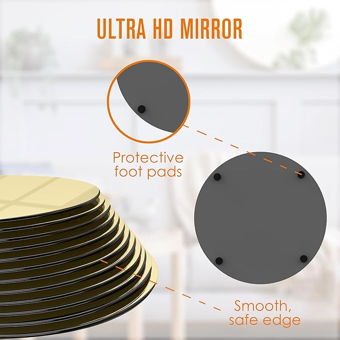 Houseables Gold Mirror Centerpieces For Tables, Round Mirrors For Centerpieces, Mirrored Trays, Round Table Plate Tray, Circle, Glass Charger, Wedding, Center Piece, Small, Base, Candle, 10 Inch, 12PK