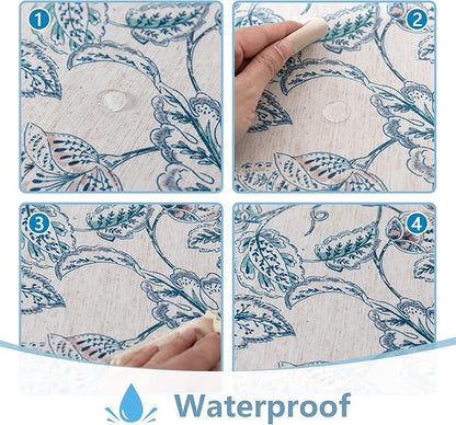 MYSKY HOME Waterproof Tablecloth Rectangle 60x84 Inch Rustic Burlap Tablecloth Spring Floral Linen Table Cover Farmhouse Decoration Rectangle/Oblong for Holiday, Dinner, Indoor and Outdoor Use, Blue