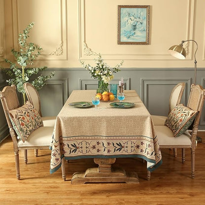 patdrea Designer Beige French Linen Tablecloth for Square Table,Anti-Wrinkle Durable Floral Table Cloth,Dacorative Cover for Kitchen Dining,Tea Party,Christmas,Thanksgiving,67"x67"-Fram