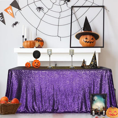 SquarePie Sequin Tablecloth 50 x 72 Inch Purple Sparkly Table Cloth for Wedding Halloween Party