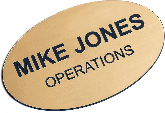 Custom Engraved Name Tag Badges – Personalized Identification with Pin or Magnetic Backing, 3.2 Inch Oval, European Gold/Black