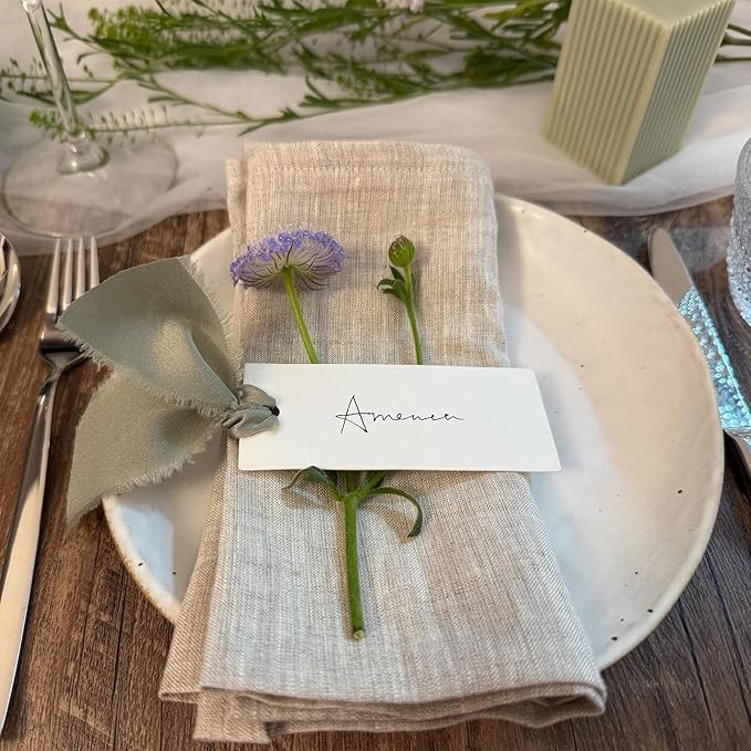 40 Pcs Place Cards for Table Setting - 3.94"X1.57" Table Name Cards with Dusty Green Ribbon Name Tags for Wedding Dinner Party Events