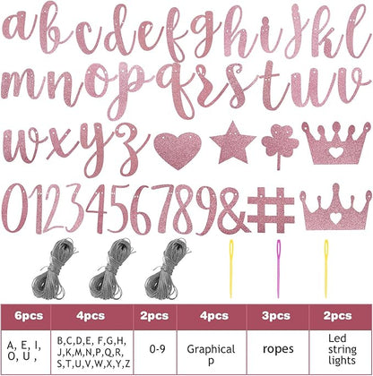 TaoBary 167 Pcs DIY Banner Kit Happy Birthday Glitter Banner Customizable Glitter Make Your Own Kit 162 Letters Symbols and Numbers 3 Rope for Birthday Halloween Wedding Christmas(Rose Gold)