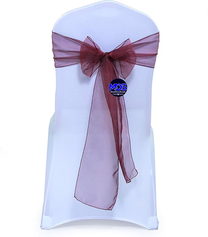 MDS Pack of 100 PCS Organza Chair Sashes Wider Dining Chair Bows Ribbon Tie Back for Wedding Party Birthday Bridal Shower Reception Event Banquet Home Chair Cover Decoration - Burgundy