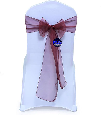 MDS Pack of 100 PCS Organza Chair Sashes Wider Dining Chair Bows Ribbon Tie Back for Wedding Party Birthday Bridal Shower Reception Event Banquet Home Chair Cover Decoration - Burgundy