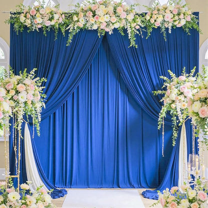 10ftx12ft Wrinkle Free Royal Blue Backdrop Curtain, 2 Panels 12FT Height Royal Blue Wedding Backdrop Drapes, Silky Polyester Back Drop Cloth for Birthday Photography Background Party Backdrop Draping