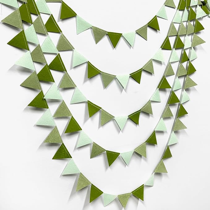 Olive Green Party Decorations Gradient Sage Green Felt Hanging Triangle Mini Bunting Pennant Banner Flag for Neutral Baby Shower Birthday Wedding Woodland Safari Jungle Party Classroom Nursery Decor
