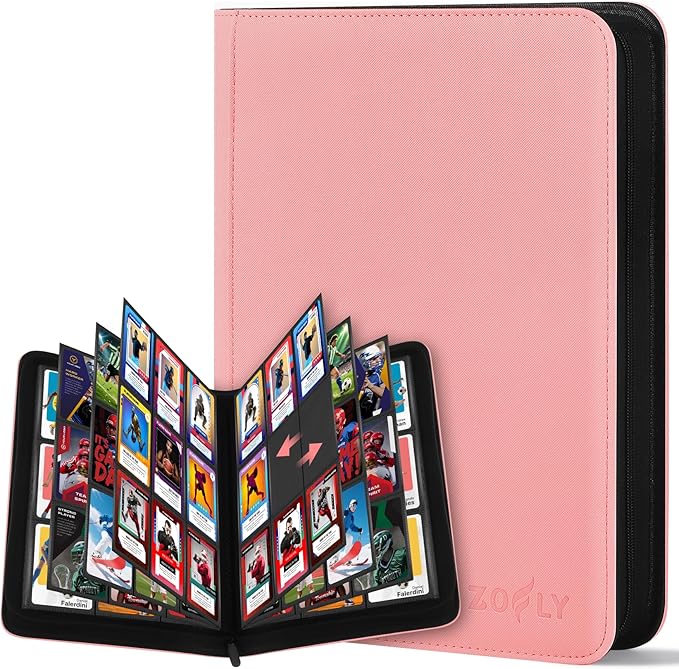 30 Pack 9 Pocket Card Binder, Premium Zip Trading Card Binder, 540 Large Capacity Side-Loading Card Storage Album, PU Card Collection Binder for Gifts, TCG, MTG, Baseball Football Sport Cards, Pink