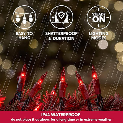 Joiedomi Red Christmas String Lights,100 Count 21.4FT Christmas Fairy Tree Lights Plug in for Indoor Outdoor Valentine's Day Xmas Decorations Patio Holiday Theme Party Yard House,Green Wire