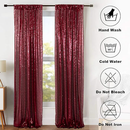 ShinyBeauty Glitter Burgundy Backdrop Curtains 2 Panels 4Ftx7Ft Sequin Curtain Photobooth Backdrops,Wine Wedding,Party,Birthday Wall Background