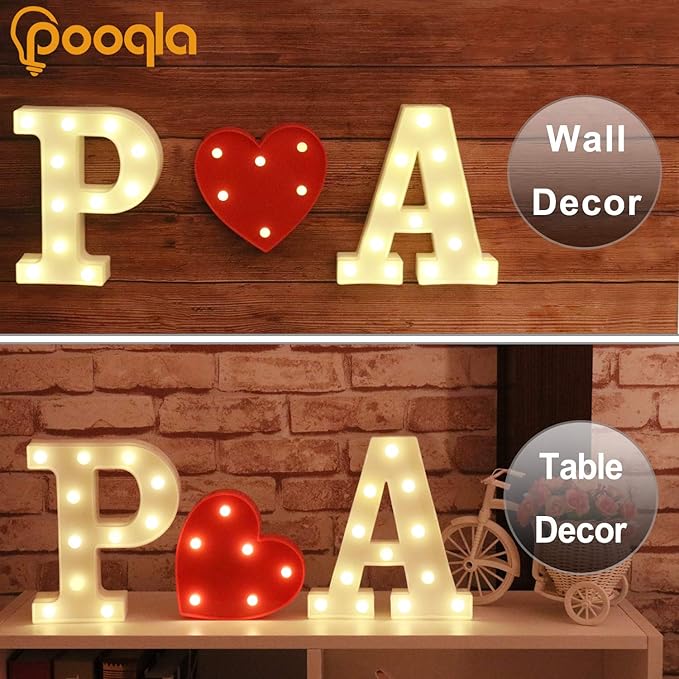 Pooqla LED Marquee Letter Lights Sign, Light Up Alphabet Letter for Home Party Wedding Decoration R