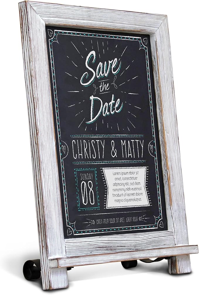 HBCY Creations Rustic Whitewash Tabletop Chalkboard Sign / Hanging Magnetic Wall Chalkboard / Small Countertop Easel / Kitchen Memo Board, 9.5" x 14", for Weddings, Birthdays, Baby Announcements