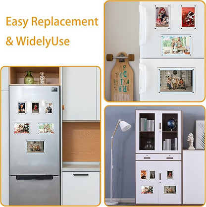 3 Pack acrylic fridge magnetic frame 5X7 Inch refrigerator photo magnet frames clear picture frames magnetic photos Display frame Double-Sided acrylic magnet frames(3pcs clear, 5x7 inch)