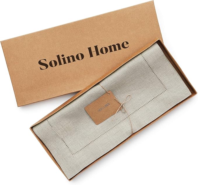 Solino Home Linen Natural Table Runner 72 Inches Long - 100% Pure Linen Hemstitch Table Runner 14 x 72 Inch for Dresser, Dining, Fall, Autumn, Halloween, Thanksgiving, Christmas - Classic Hemstitch