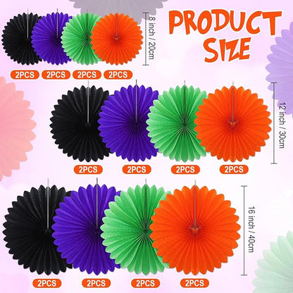 MotiMind 24 Pcs Halloween Paper Fans Party Decorations Black Orange Purple Green Hanging Honeycomb Ceiling Wall Decor Background Decoration for Birthday Wedding Baby Bridal Shower Engagement