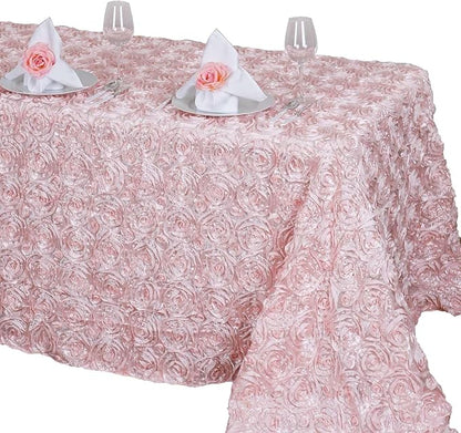Efavormart 90"x132" Wholesale Rectangle Table Cover Blush Grandiose Rosette 3D Satin Tablecloth for Wedding Party Event