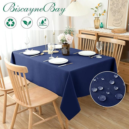 Biscaynebay Textured Fabric Tablecloths 70x120 Inches Rectangular, Navy Water Resistant Tablecloths for Dining, Kitchen, Wedding and Parties etc. Machine Washable