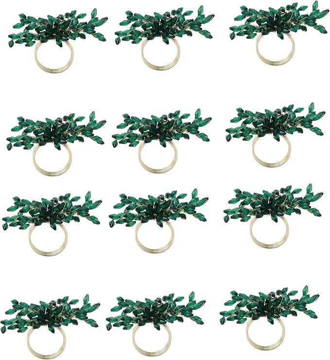Napkin Rings Set of 6 for Dining Table Decoration Parties Everyday Metal Napkin Holder Leaf Dark Green (Pack of 6)