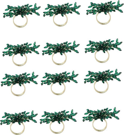 Napkin Rings Set of 6 for Dining Table Decoration Parties Everyday Metal Napkin Holder Leaf Dark Green (Pack of 6)