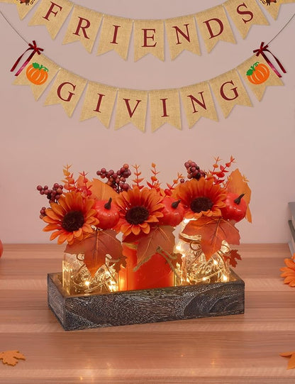 Fall Thanksgiving Table Decor, Centerpieces for Tables with Mason Jars, Fake Flowers, Wood Tray, 25 Pcs Pumpkin Fall Thanksgiving Centerpieces Table Decorations for Home Indoor, Autumn Decor