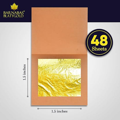 Barnabas Blattgold Edible Gold Leaf 24K - Cake Decorations, Loose Gold Leaf Sheets for Cupcakes - 1.5 inches, Interleaf of 48