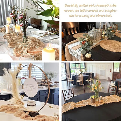 6 Pack Champagne Cheesecloth Table Runners Fall Thanksgiving Cheese Cloth Table Runner 10FT Boho Sheer Gauze Runner 35x120 Inches Long for Bridal Shower Wedding Baby Shower Party Decor