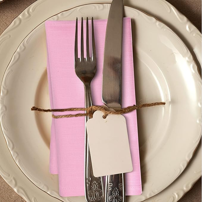 Urban Villa Easter Cloth Napkins 100% Cotton Slub Absorbent Dinner Napkins (Set of 12) Oversized 20x20 Inches Soild Pink Color Soft Durable Reusable Washable Ideal for Everyday Use Wedding Parties