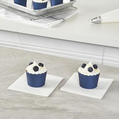 Panificio 3 Ounce Cupcake Wrappers, 200 Scalloped Baking Cups - Oven-Ready, Greaseproof, Midnight Blue Paper Cupcake Liners, Disposable, For Birthdays, Baby Showers, Or Weddings - Restaurantware