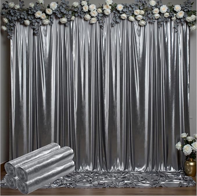 Outpain Thick 20 ft x 10 ft Black Silver Sequin Backdrop Curtain for Parties, Wrinkle Free Glitter Photo Backdrop Drapes 4 Panels 5x10ft Black Silver Back Drop Cloth for Wedding Photography Background