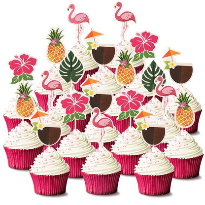 Luau Cupcake Toppers Tropical Cake Decorations Hawaiian Toothpicks Sticks with Flamingo Pineapple Palm Leaves Shape Picks for Summer Beach Theme Party Favors Supplies, 6 Styles (72)